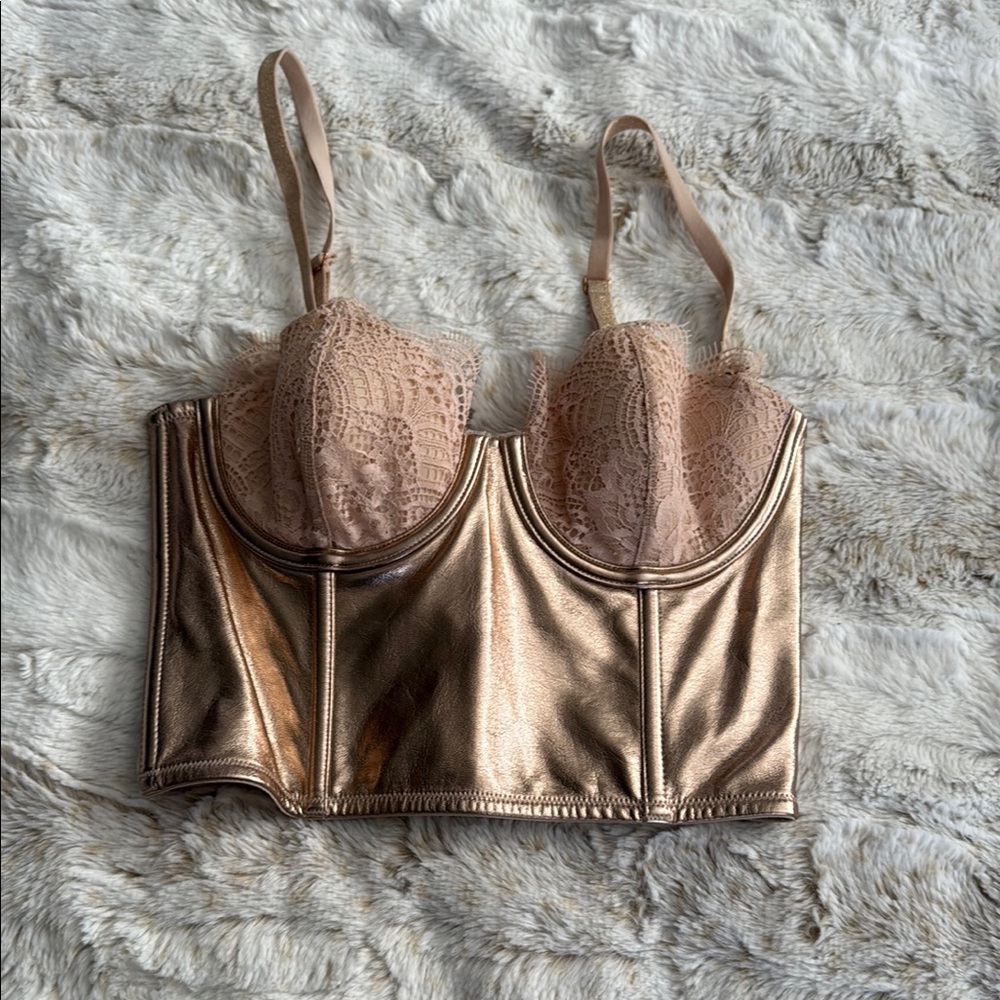 VS Lace and Satin Gold Bustier